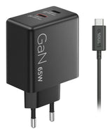 Lenovo Dual USB-C 65W GaN Charger Universel Sort Vekselstrøm Indendørs
