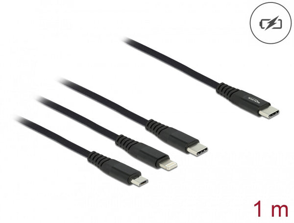 DeLOCK 87149 USB-kabel USB 2.0 1 m USB C USB C/micro-USB B/Lightning Sort