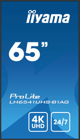 iiyama LH6541UHS-B1AG skilte display 163,8 cm (64.5") LCD 500 cd/m² 4K Ultra HD Sort 24/7