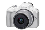 Canon EOS R50, White + RF-S 18-45mm F4.5-6.3 IS STM Kit MILC 24,2 MP CMOS 6000 x 4000 pixel Hvid