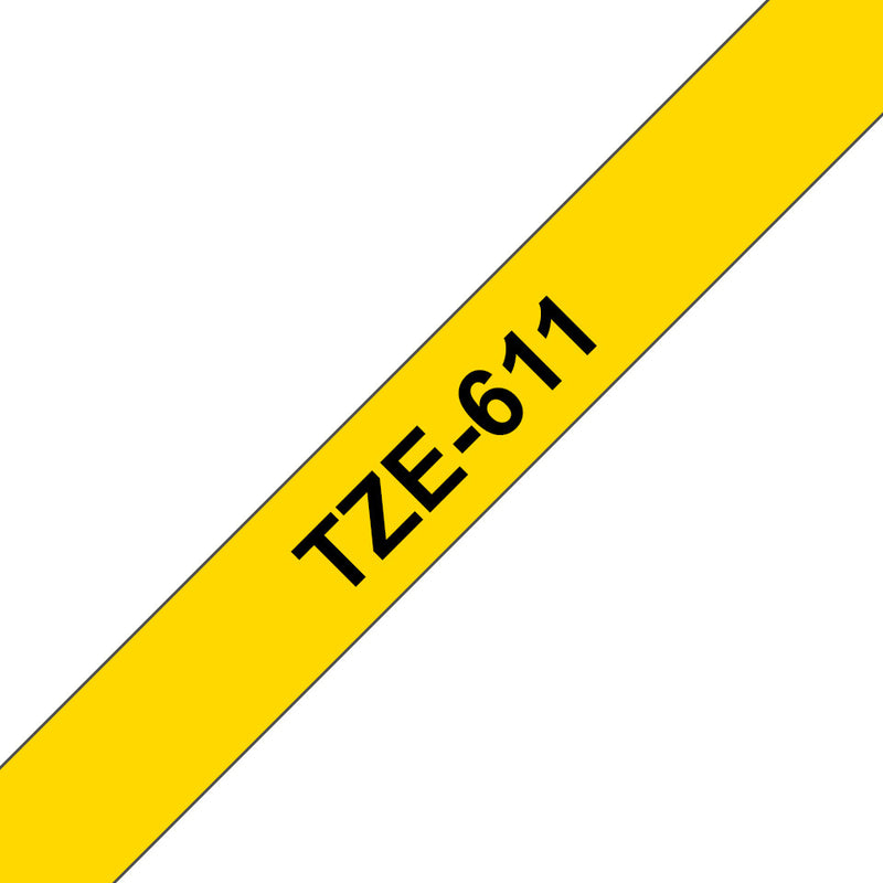 Brother TZE-611 etiketbånd Sort på gul