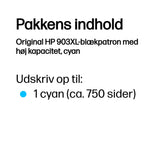 HP Original 903XL-blækpatron med høj kapacitet, cyan