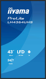 iiyama LH4364UHS-B1AG skilte display Digital fladpaneldisplay 109,2 cm (43") LED Wi-Fi 500 cd/m² 4K Ultra HD Sort Indbygget processer Android 24/7