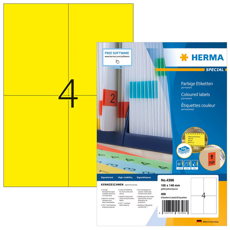 HERMA 4396 print etiket Gul Selvklæbende printeretiket