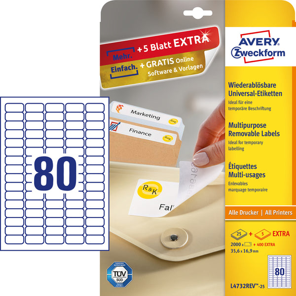 Avery L4732REV-25 print etiket Hvid