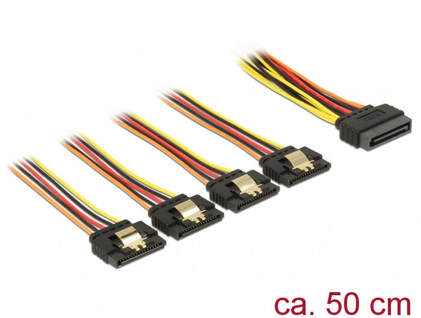 DeLOCK 60158 SATA-kabel 0,5 m SATA 15-stik 4 x SATA 15-pin Flerfarvet