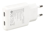 Deltaco USB-C wall charger 45 W, 2x USB-C PD, slim, tot 45 W, white