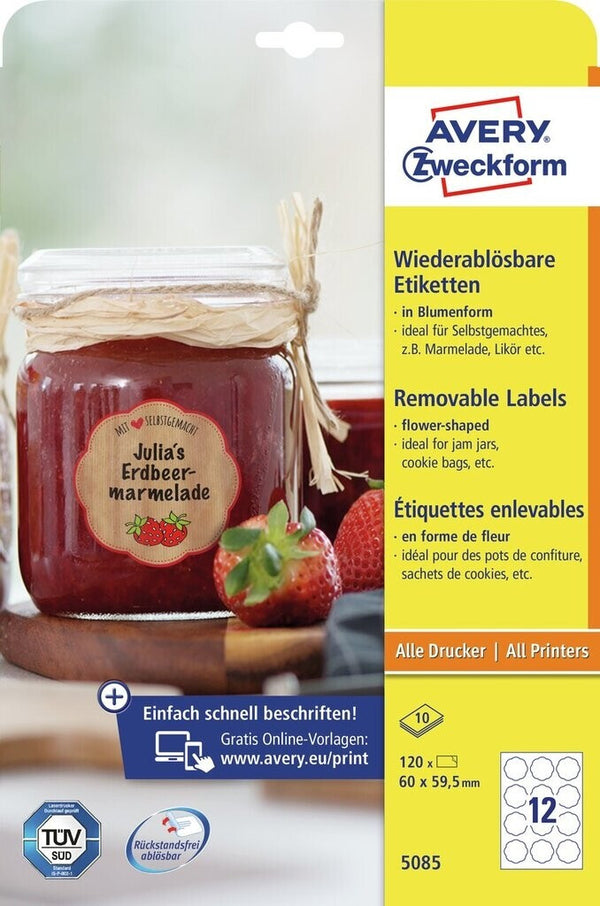 Avery 5085 print etiket Hvid Selvklæbende printeretiket