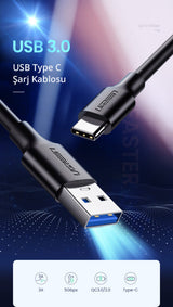 Ugreen 20883 USB-kabel USB 3.2 Gen 1 (3.1 Gen 1) 1,5 m USB A USB C 5 Gbit/sek. Sort