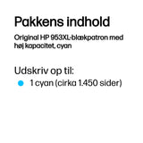 HP Original 953XL-blækpatron med høj kapacitet, cyan