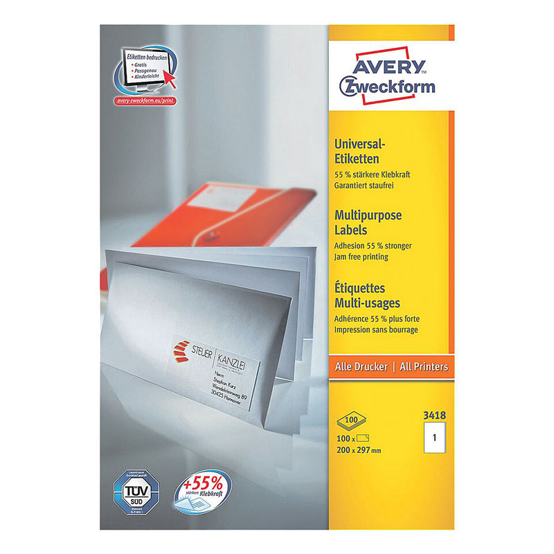 Avery 3418 print etiket Hvid Selvklæbende printeretiket