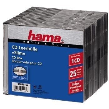 Hama CD Slim Box, black, pack of 25 pcs 1 diske Sort