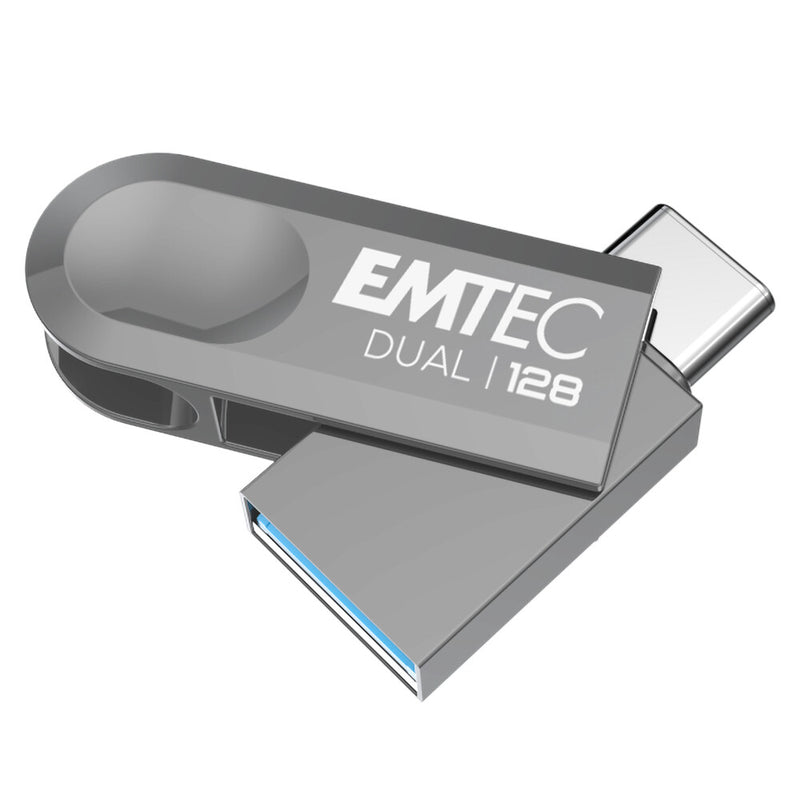Emtec D280 Dual USB-nøgle 128 GB USB Type-A / USB Type-C 3.2 Gen 1 (3.1 Gen 1) Sølv