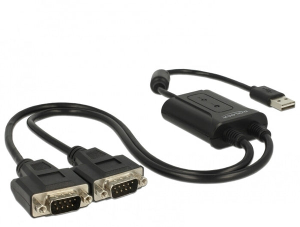 DeLOCK 63950 serielkabel Sort 0,6 m USB 2.0 Type-A 2 x RS-232 DB9
