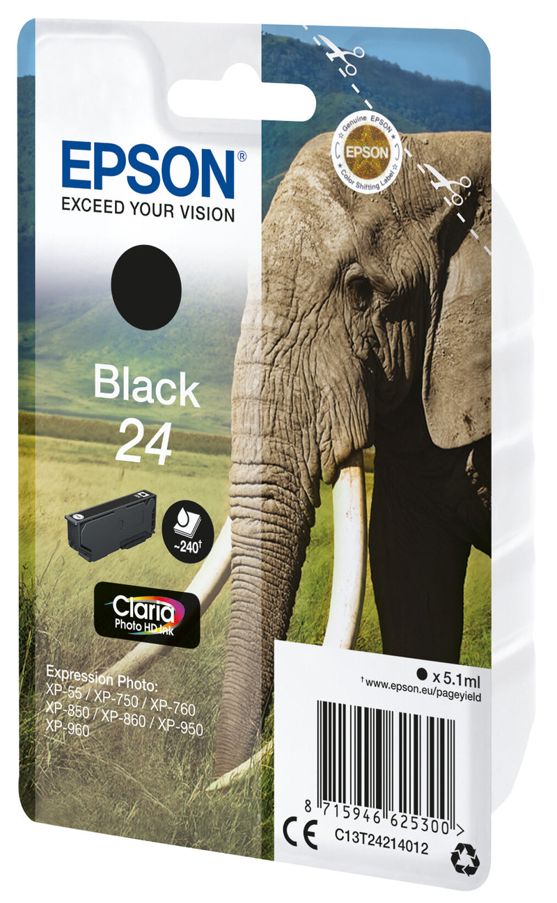 Epson Elephant Singlepack 24 blækpatron 1 stk Original Sort