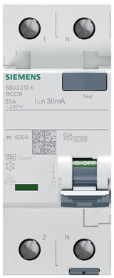 Siemens 5SV3312-6 kredsløbsafbryder Reststrøm enhed Type A 2P