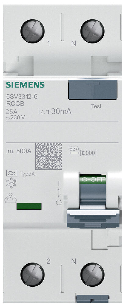 Siemens 5SV3312-6 kredsløbsafbryder Reststrøm enhed Type A 2P