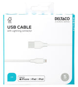 Deltaco USB-A - Lightning kabel, 1m, hvid