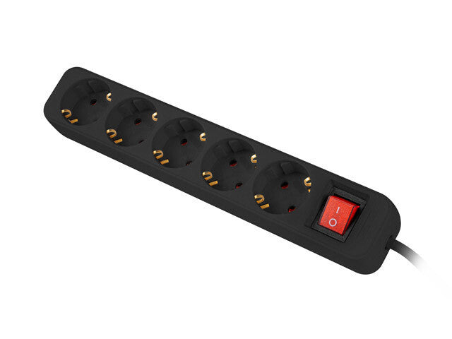 Lanberg PS1-05F-0300-BK stikdåse 3 m 5 AC stikkontakt(er) Indendørs Sort