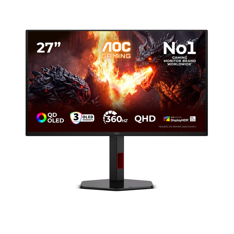 AOC G4 Q27G4SDR computerskærm 67,3 cm (26.5") 2560 x 1440 pixel Quad HD QD-OLED Sort, Rød
