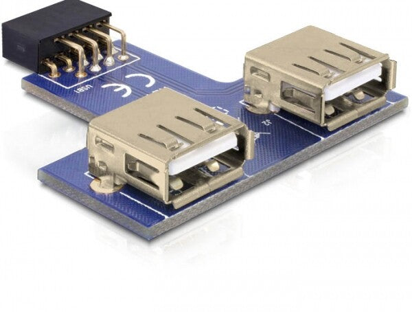 DeLOCK 9-pin 2.54 mm/2 x USB 2.0 1 x 9-pin 2.54 mm 2 x USB 2.0-A Sort, Blå, Sølv