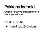 HP Original 305XL-blækpatron med stor kapacitet, sort