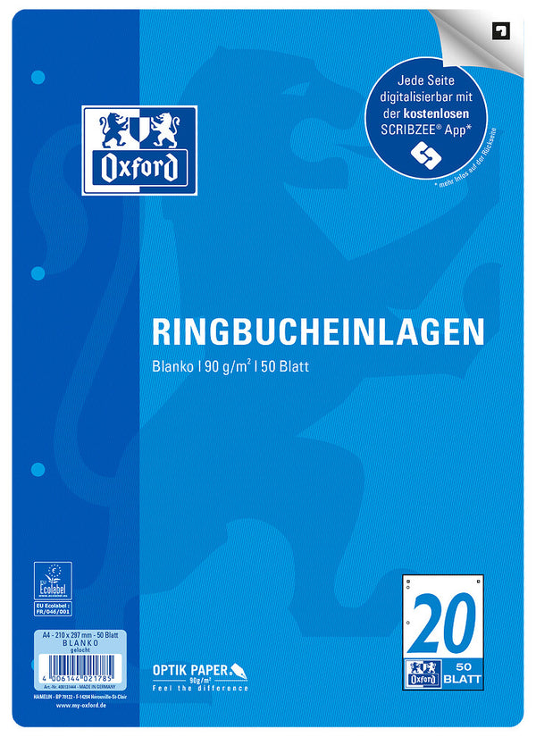 Oxford 400131444 blok med hul 210 x 297 mm (A4) 50 ark