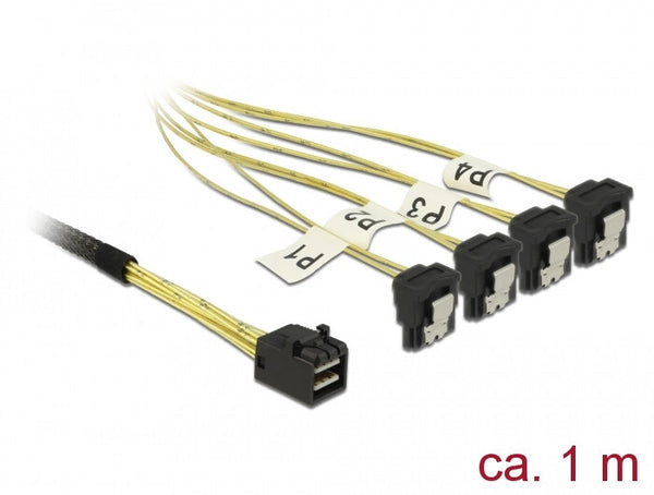 DeLOCK 85685 SCSI-kabel Sort, Gul 1 m 1 x Mini SAS HD SFF-8643 4 x SATA 7 pin