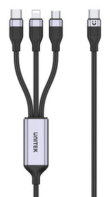 UNITEK 3-in-1 USB-C to USB-kabel USB 2.0 1,5 m USB C USB C/Micro-USB B/Lightning 0,48 Gbit/sek. 20 W Sort