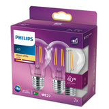 Philips Filament pære, klar 40 W A60 E27 x 2