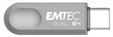 Emtec D280 Dual USB-nøgle 64 GB USB Type-A / USB Type-C 3.2 Gen 1 (3.1 Gen 1) Sølv