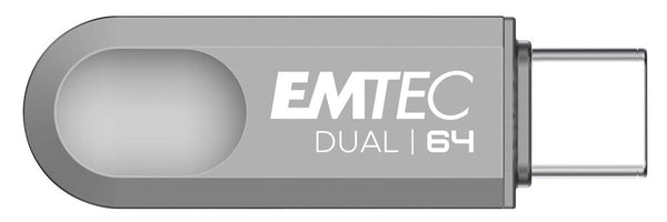 Emtec D280 Dual USB-nøgle 64 GB USB Type-A / USB Type-C 3.2 Gen 1 (3.1 Gen 1) Sølv