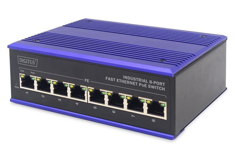Digitus DN-650108 netværksswitch Ikke administreret L2 Fast Ethernet (10/100) Sort, Blå
