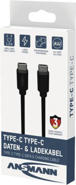 Ansmann 1700-0207 USB-kabel 1,2 m USB C 480 Gbit/sek. Sort