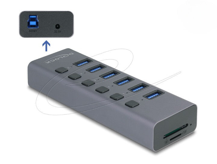 DeLOCK 64237 interface hub USB 3.2 Gen 1 (3.1 Gen 1) Type-B 5000 Mbit/s Grå