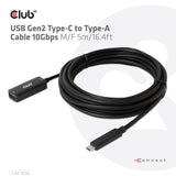 CLUB3D CAC-1536 USB-kabel USB 3.2 Gen 2 (3.1 Gen 2) 5 m USB C USB A 10 Gbit/sek. Sort