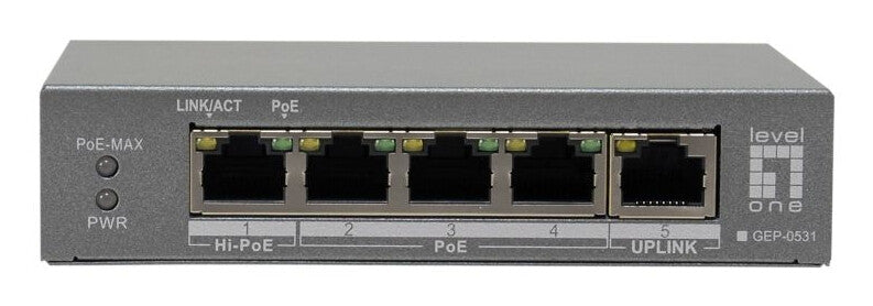 LevelOne GEP-0531 netværksswitch Ikke administreret L2 Gigabit Ethernet (10/100/1000) Strøm over Ethernet (PoE) Bord-/vægmontering Grå