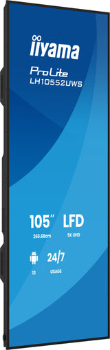 iiyama LH10552UWS-B1AG skilte display Kiosk design 2,66 m (104.6") LCD Wi-Fi 500 cd/m² UltraWide 5K HD Sort Indbygget processer Android 24/7