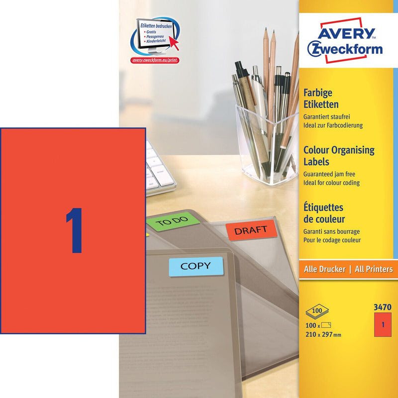 Avery 3470 print etiket Rød Selvklæbende printeretiket