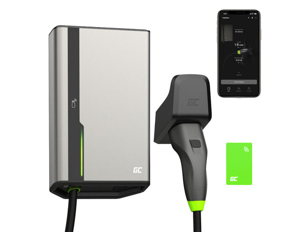Green Cell GC EVGC021B2250 - Wallbox, 3,6 - 22 KW, 5 m, NFC Grå Aluminium Væg Indbygget skærm LED