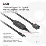 CLUB3D CAC-1538 USB-kabel USB 3.2 Gen 1 (3.1 Gen 1) 10 m USB C USB A 5 Gbit/sek. Sort