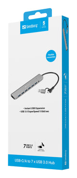Sandberg 136-66 interface hub USB 3.2 Gen 1 (3.1 Gen 1) Type-A + Type-C 5000 Mbit/s