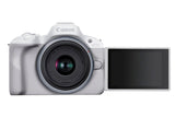 Canon EOS R50, White + RF-S 18-45mm F4.5-6.3 IS STM Kit MILC 24,2 MP CMOS 6000 x 4000 pixel Hvid
