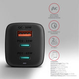 Axagon ACU-DPQ65 oplader til mobil enhed Mobiltelefon, Netbook, Laptop, Smartphone, SmartWatch, Tablet, Universel Sort Vekselstrøm Hurtig opladning Indendørs