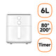 Xiaomi MAF13 Enkelt 6 L Enkeltstående 1550 W Varmluftsteger Hvid