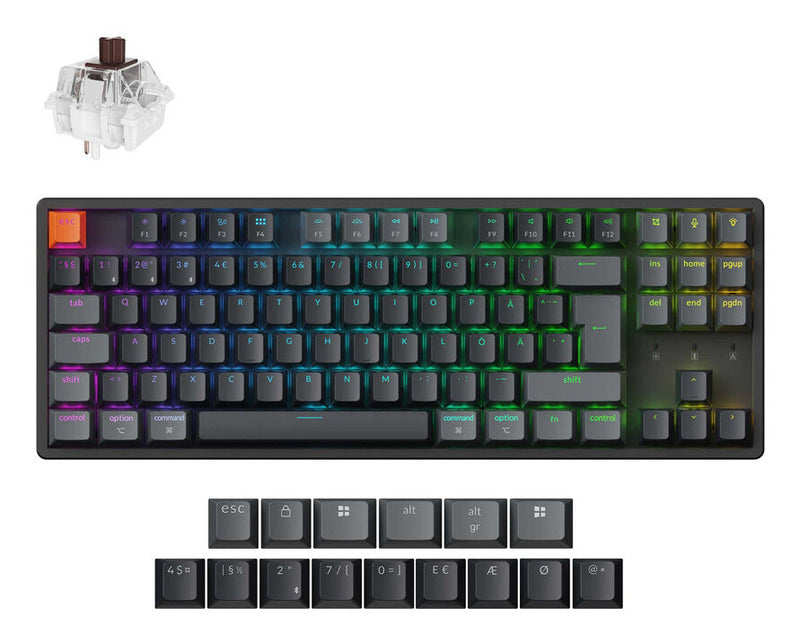 Keychron K8 QMK tastatur Universel USB + RF Wireless + Bluetooth Nordisk Sort