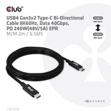 CLUB3D CAC-1578 USB-kabel USB4 Gen 3x2 2 m USB C 40 Gbit/sek. 240 W Sort