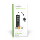 Nedis UHUBU2420BK interface hub USB 2.0 480 Mbit/s Sort