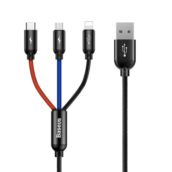 Baseus CAMLT-BSY01 USB-kabel 1,2 m USB A 3 x USB C Sort, Rød, Blå