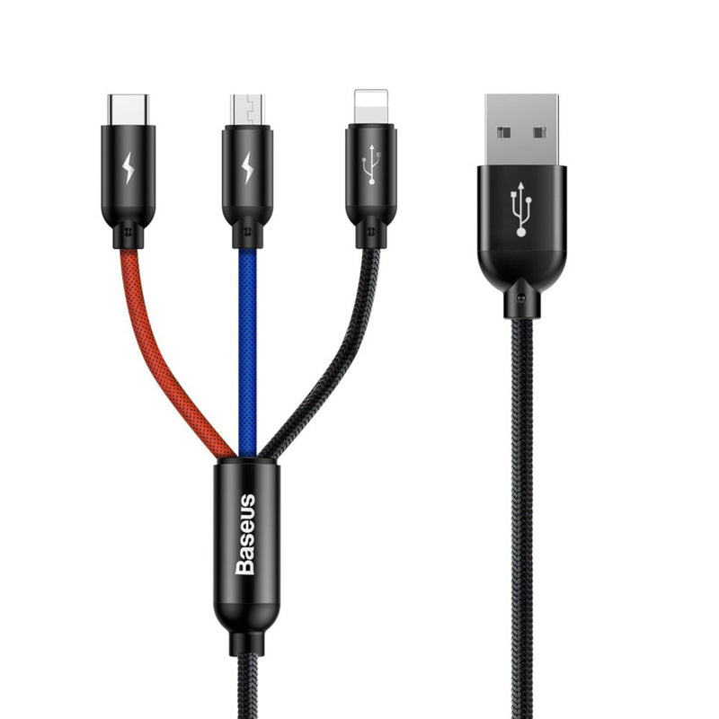 Baseus CAMLT-BSY01 USB-kabel 1,2 m USB A 3 x USB C Sort, Rød, Blå